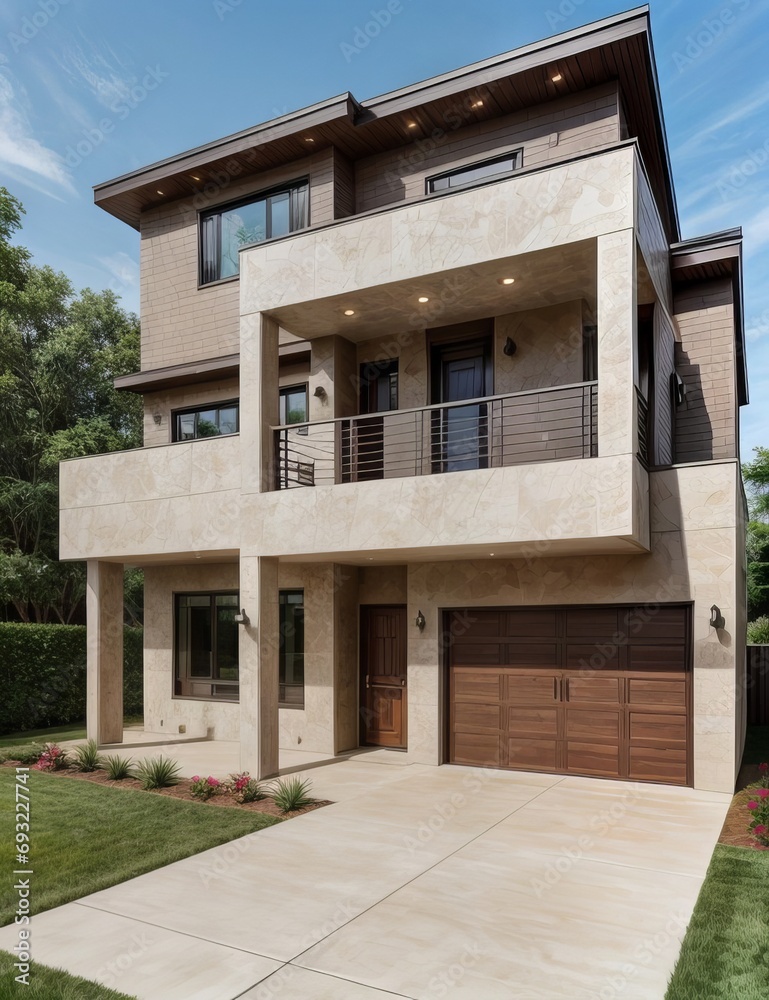 A Contemporary Dwelling with Stylish Architecture, Beautiful Exterior Design, and a Serene Garden Setting. Perfect Family Home in a Residential Neighborhood, Featuring Thoughtful Construction