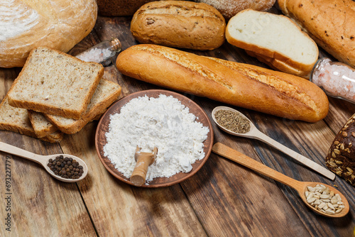 Fresh and delicious bread for eating, different breads for making toast and eating, bread made from wheat and flour, gluten, gluten-free bread, fresh bread baguette