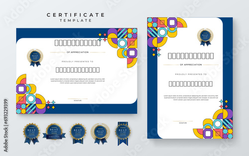 Colorful colourful certificate of appreciation border template with luxury badge and modern line and shapes. For creative award, business, and education needs