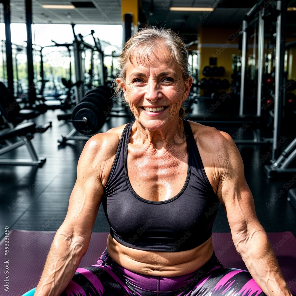 Obraz premium old person exercising sweating, elderly woman old lady who is buff and fit portrait living young and aging well as a senior citizen.