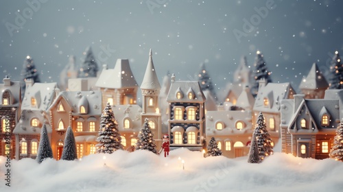 a miniature houses with trees and lights in the snow © VEROPRO
