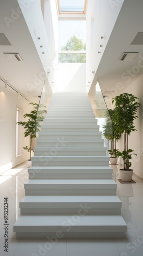 Simple stairs modern home building. Generative AI © artbot