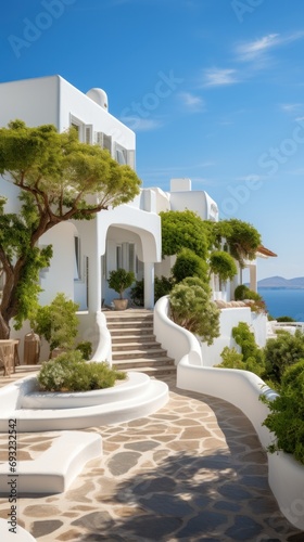 Luxury white hotel and resort mediterranean style. Generative AI