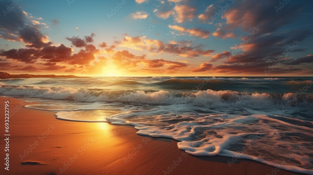 Beautiful sunset on the beach. Generative AI
