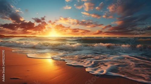 Beautiful sunset on the beach. Generative AI © artbot