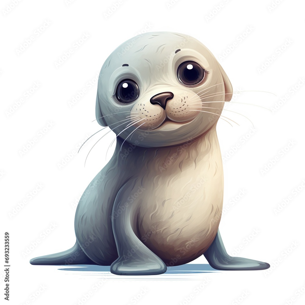 Small cute little seal cartoon character isolated on white background. Concept baby animals generative AI image illustration. Drawing for children's book Small cute little seal cartoon character isolated on white background. Concept baby animals generative AI image illustration. Drawing for children's book