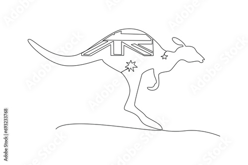 One continuous line drawing of Happy Australia day concept. Colored flat vector illustration isolated. Doodle vector illustration in simple linear style.