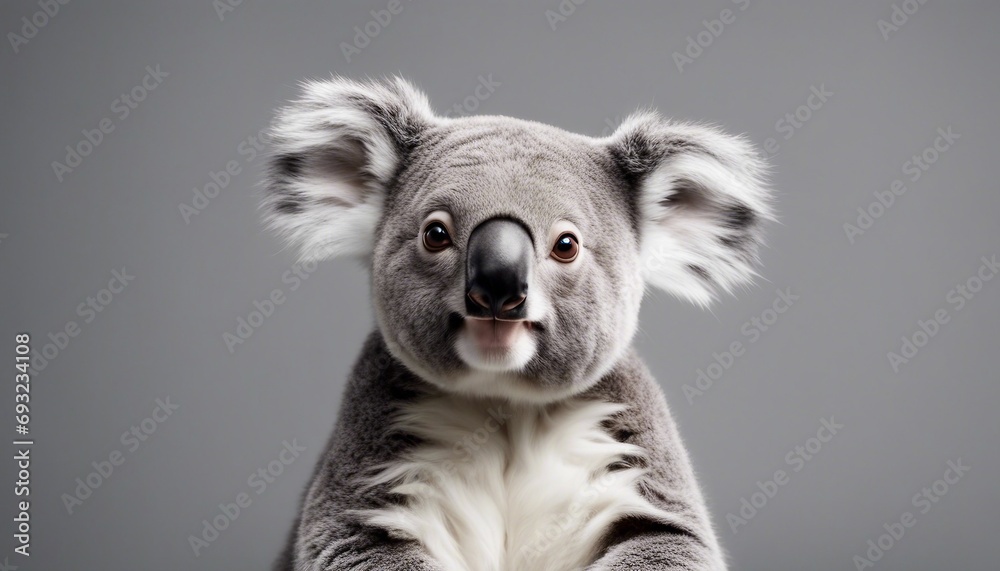 Cute koala with funny expression on grey background. Studio shot. Cute koala with funny expression on grey background. Studio shot.