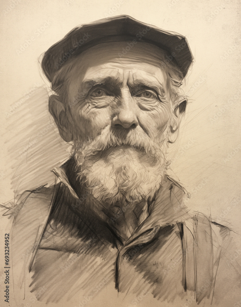 Fototapeta premium old man pencil sketch drawing