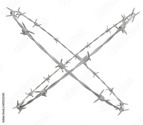 2 overlapping barbed wire circles, isolated on a transparent background photo