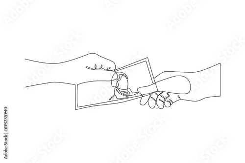 Continuous one line drawing The Act of Giving concept. Doodle vector illustration.