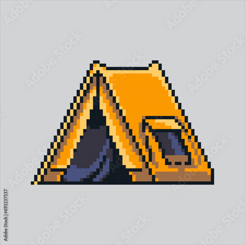 Pixel art illustration Tent Camp. Pixelated Tent Camp. Tent Camp for camping 
pixelated for the pixel art game and icon for website and video game. old school retro. photo