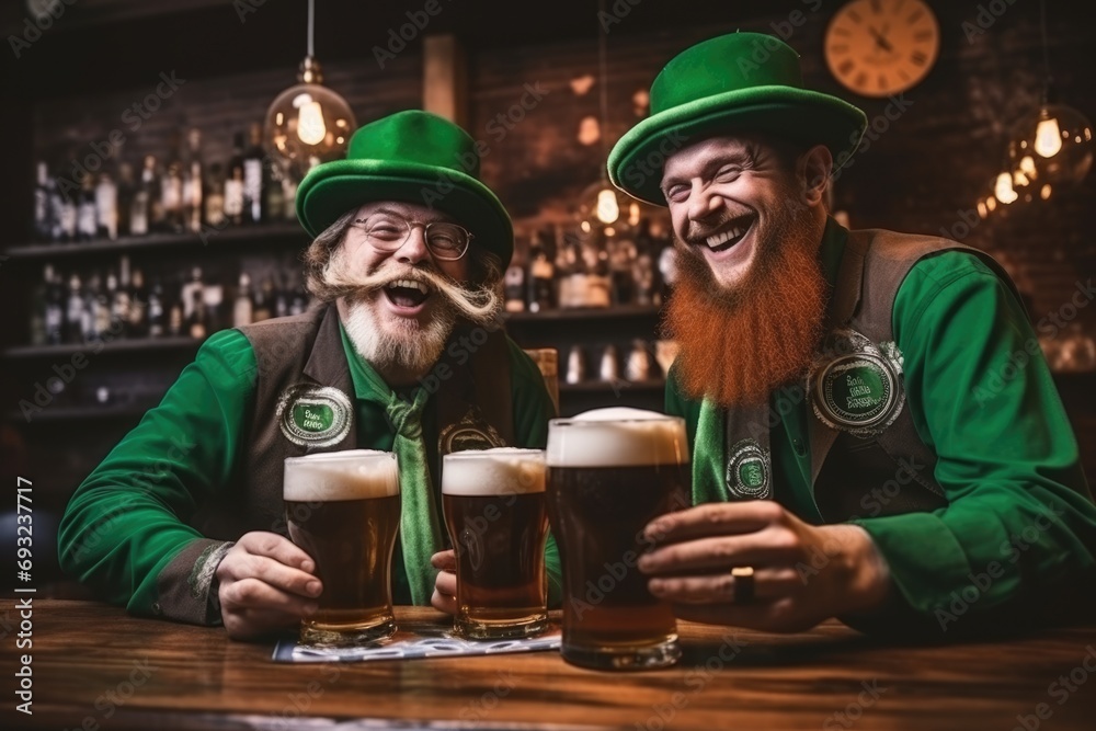 St. Patrick's Day, celebrating groups of people at the bar wearing clothes with green shades St. Patrick's Day, celebrating groups of people at the bar wearing clothes with green shades