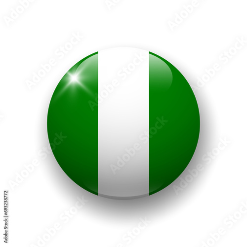 Realistic glossy button with flag of Nigeria. 3d vector element with shadow underneath. Best for mobile apps, UI and web design.