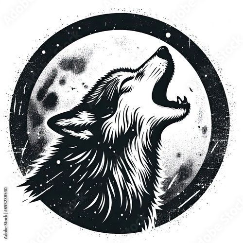 illustration of howling wolf, vintage grunge logo, ai generate