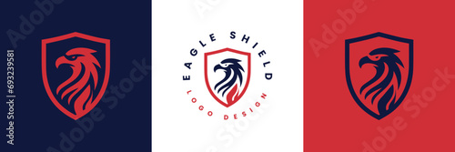 Eagle shield logo Design, Shield eagle logo inspiration, Eagle and shield logo design, Bird, falcon or hawk head badge emblem vector icon