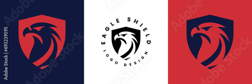 Eagle shield logo Design, Shield eagle logo inspiration, Eagle and shield logo design, Bird, falcon or hawk head badge emblem vector icon photo