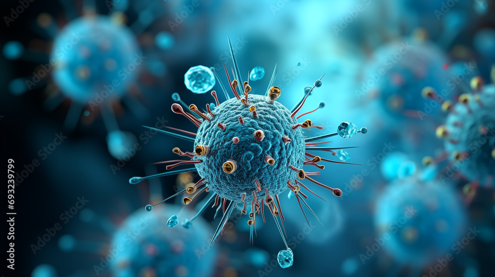 Microcosmic Menace: HIV Virus - obrazy, fototapety, plakaty 