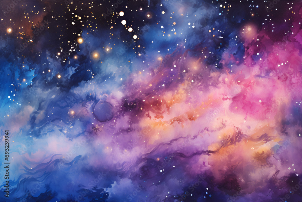 Naklejka premium Cosmic Watercolor Nebula