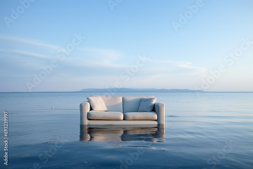a sofa sinking in the ocean