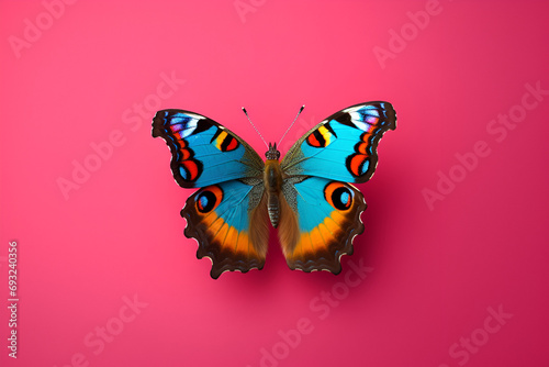 Colorful Aglais io Butterfly on Pink photo