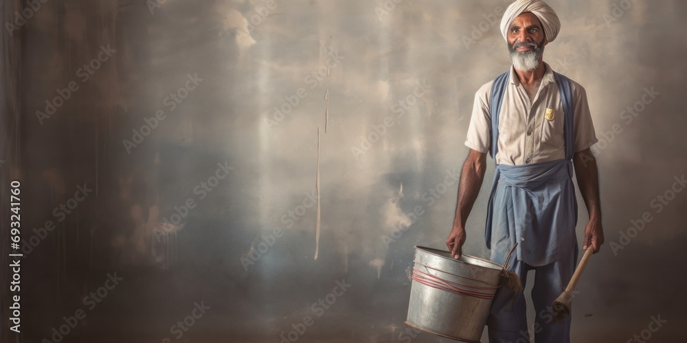 Naklejka premium East Indian Man Janitor Occupation Career Attractive Setting Generative AI
