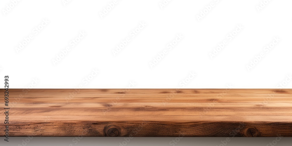Corner view of wooden table on white background with clipping path. - obrazy, fototapety, plakaty 