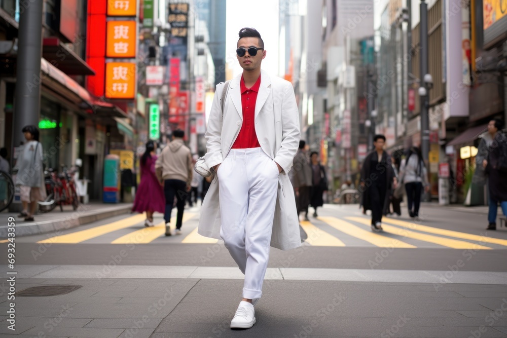 Fashionable man on city street walking