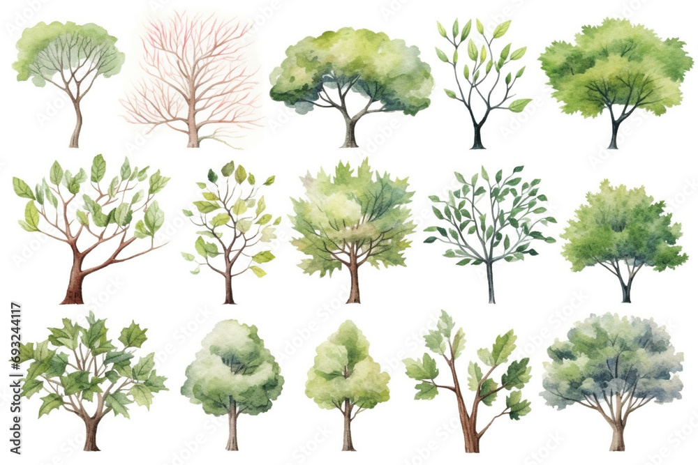 Fototapeta premium A set of tree painting with watercolor. 