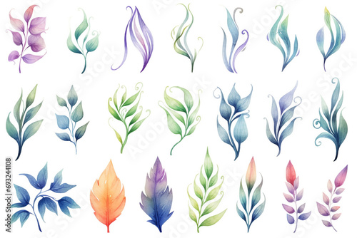 Watercolor painting Epipremnum symbols on a white background.  photo