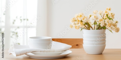 Simplicity of Scandinavian interior with white dishes and details.