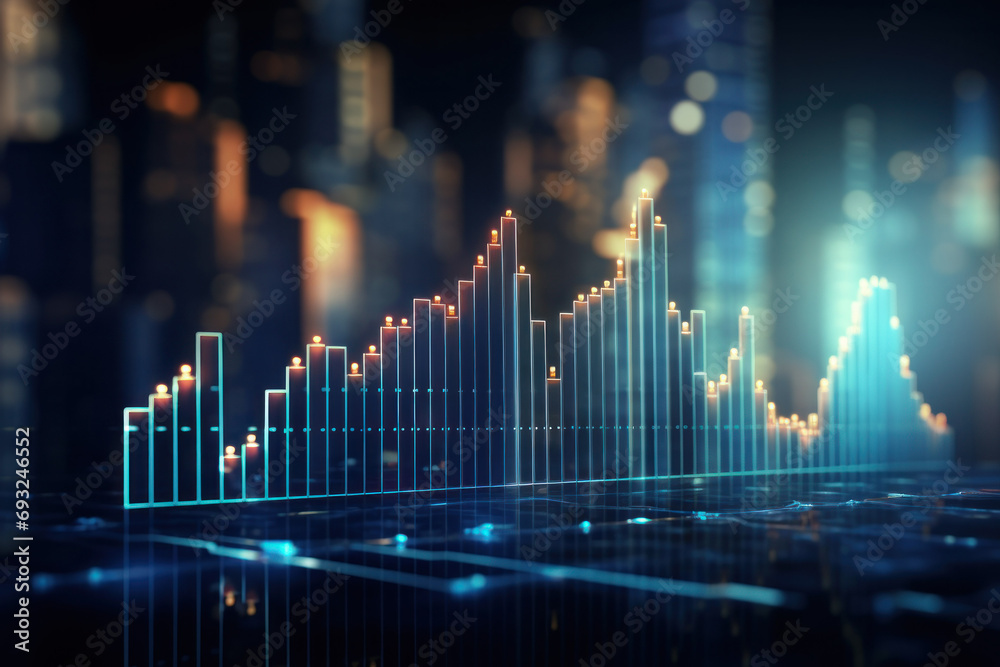 Dynamic Glowing Digital Graph on Dark Background Illustrating Market Trends