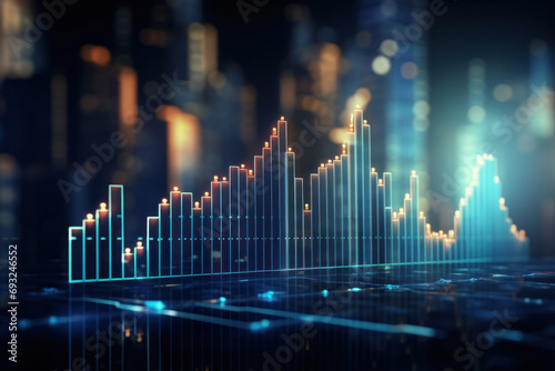 Dynamic Glowing Digital Graph on Dark Background Illustrating Market Trends