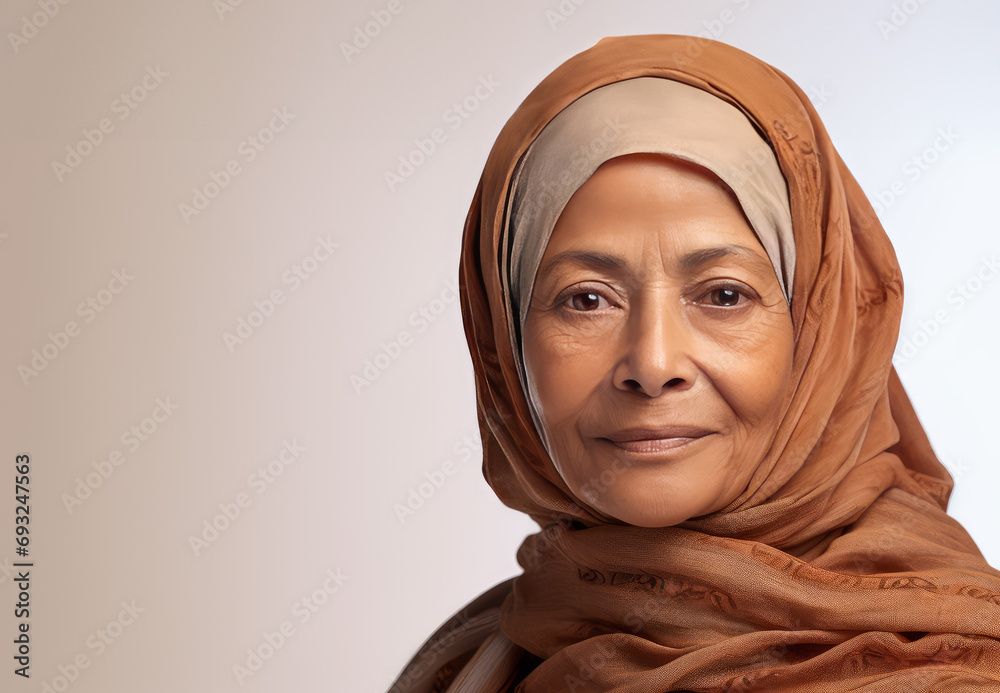 Elderly arabian woman with headscarf - obrazy, fototapety, plakaty 