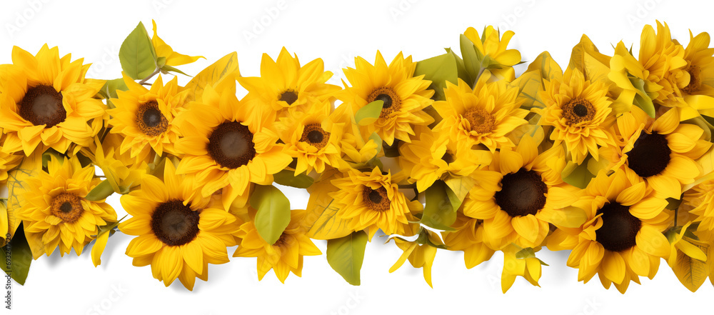 Blooming sunflowers border on a transparent background. Generative Ai Blooming sunflowers border on a transparent background. Generative Ai