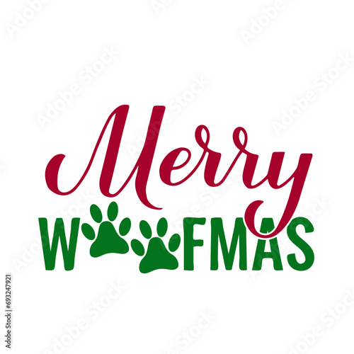 Merry Woofmas calligraphy hand lettering. Funny dog Christmas quote. Pets pun. Vector template for typography poster, greeting card, banner, sticker, etc.
