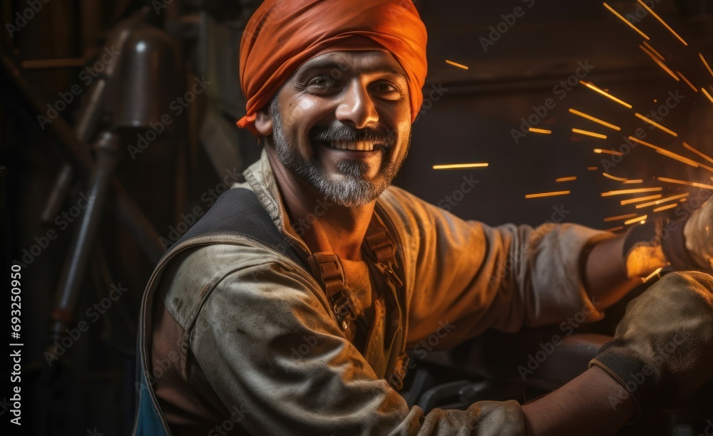 East Indian Man Welder Professional Employment Good Looking Backdrop Generative AI East Indian Man Welder Professional Employment Good Looking Backdrop Generative AI
