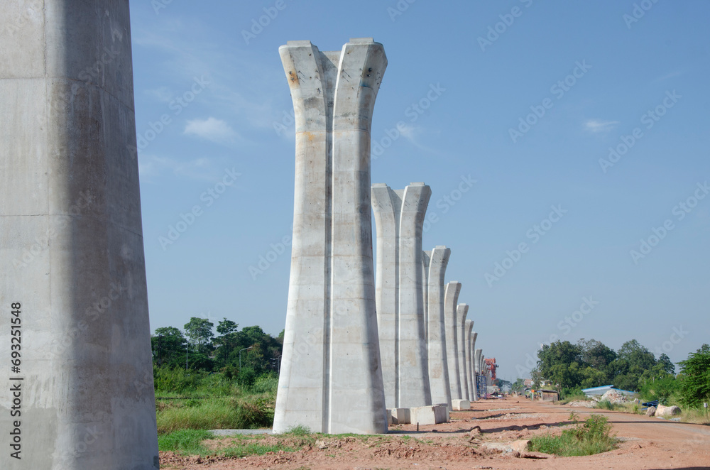 Piers for building a sky railway with blue sky background