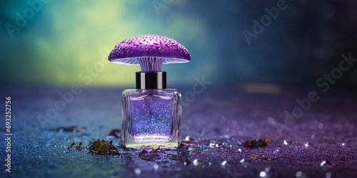 purple mushroom perfume bottle commercial photo