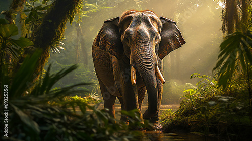 Stunning photo of an elephant captured full body in the jungle jungle.