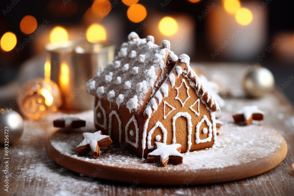 Gingerbread House With White Icing On Plate Sweet Gift On Holiday   1000 F 693256723 4NlUFYy4wsatlCzeAZqm497gAlQk7xdR 