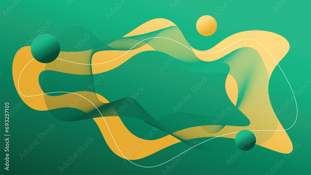 A green and yellow abstract design featuring a ball. Suitable for sports events, graphic design, and marketing materials. Eye-catching and versatile for various creative projects.