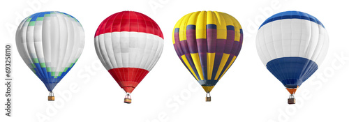 Bright hot-air balloons on white background, set