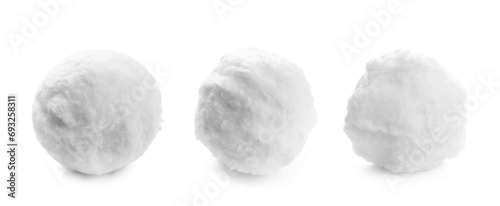 Balls of soft fluffy cotton isolated on white, set