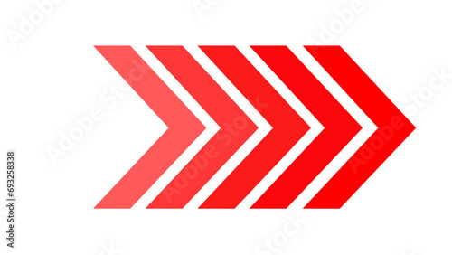 Red swipe forward or right pointing solid arrow icon. Right direction arrow. Red arrow forward photo