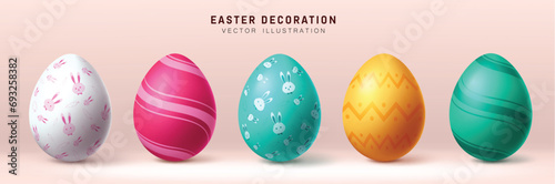 Easter eggs vector set design. Easter eggs collection in 3d realistic colorful pattern, print and decorative elements. Vector illustration easter eggs decoration collection.
