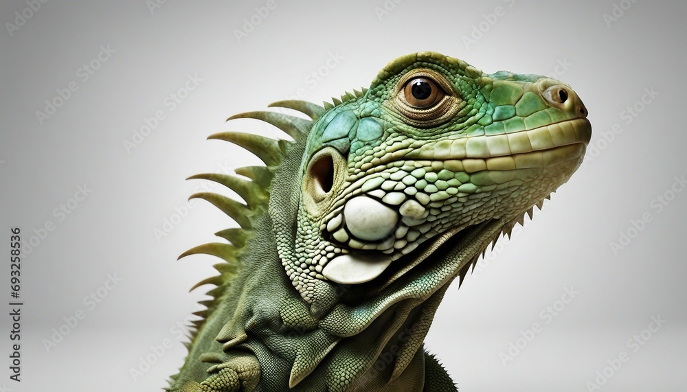 Obraz premium Green iguana isolated on white background. Close-up. Studio shot.