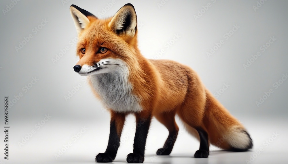 Obraz premium Red fox standing on grey background.