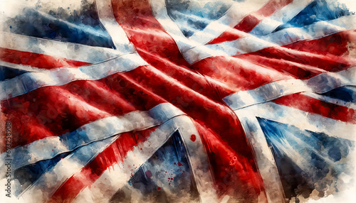 Old grungy vintage faded Britain flag in watercolor