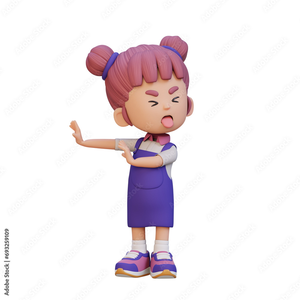 3D cute girl character rejection pose 3D cute girl character rejection pose